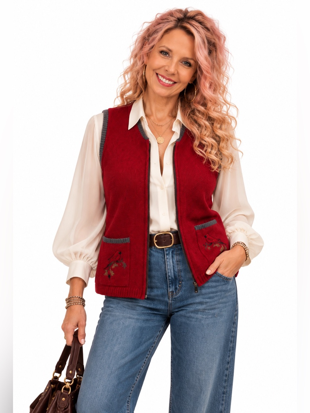 Northern Reflections Red Cardinal Knit Vest Large Christmas Cottagecore